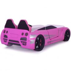 Дитяче ліжко машина GTR Pink 190х90 см з підсвіткою, музикою, шкіряний салон, пультом